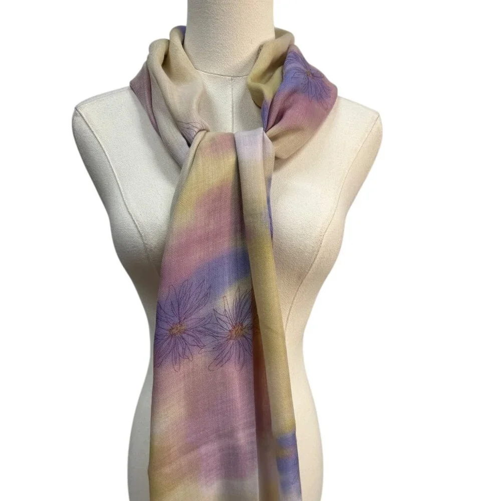 Loro Piana Cashmere Silk Floral Watercolor Scarf Made in Italy - VGUC